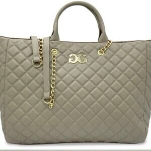 Gilda Paris Large Quilted Tote Bag in Taupe with Luggage Handle Slot NWT
